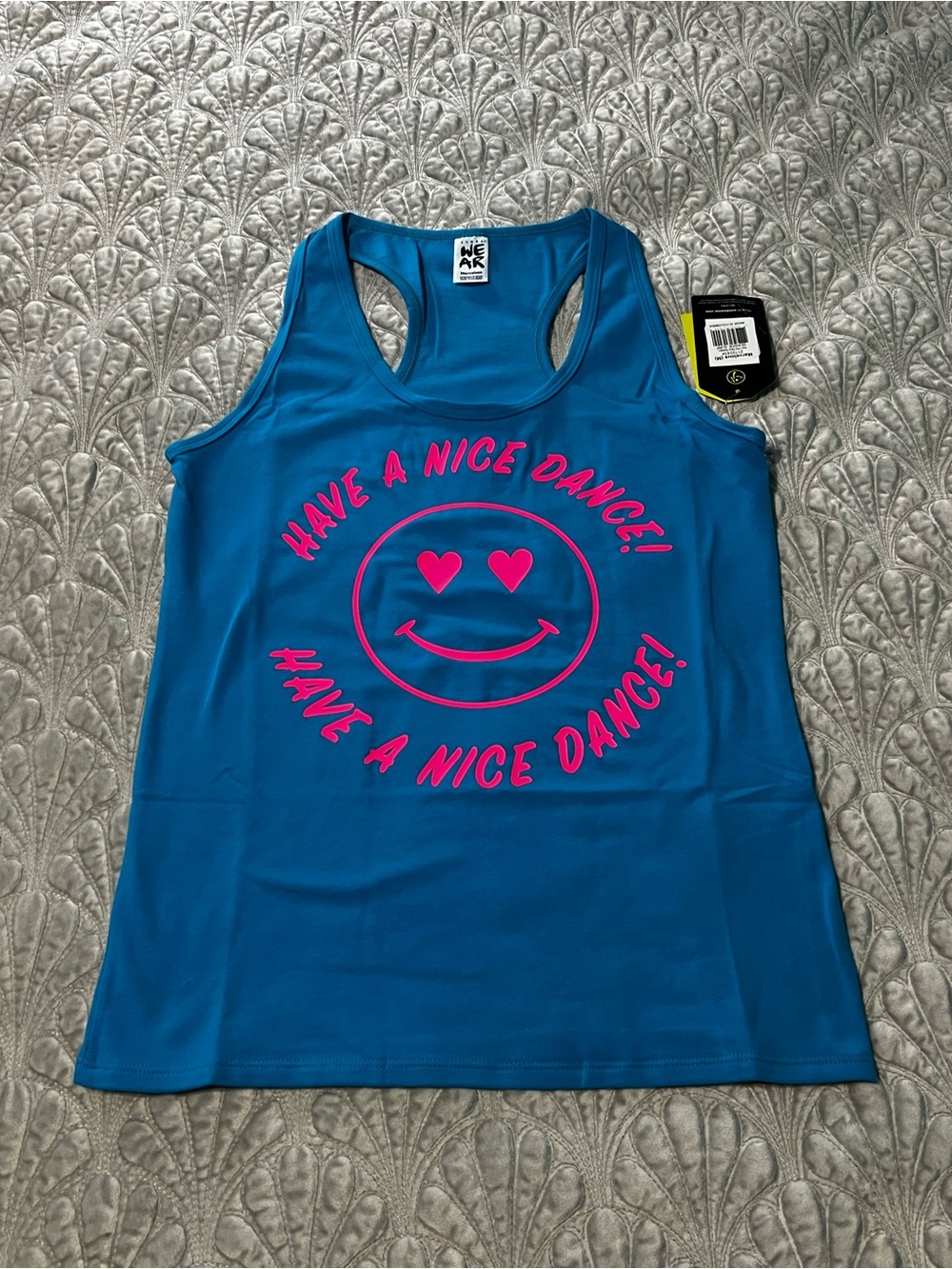 Zumba Fitness “Have a Nice Dance” RacerBack Tank Pink Smiley Graphic Medium Nwt